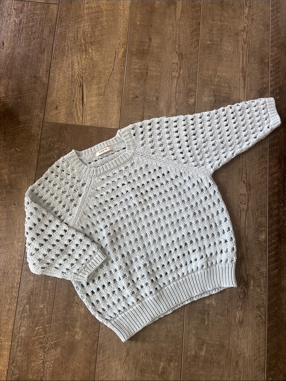 Light Blue Open-Knit Crewneck Sweater